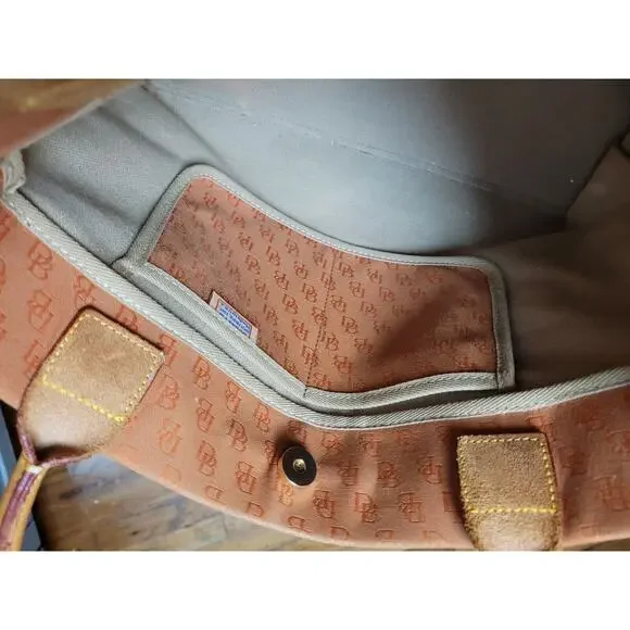 Dooney and Bourke Large Purse Orange Signature DB Canvas Leather Vintage Brown - Picture 16 of 16